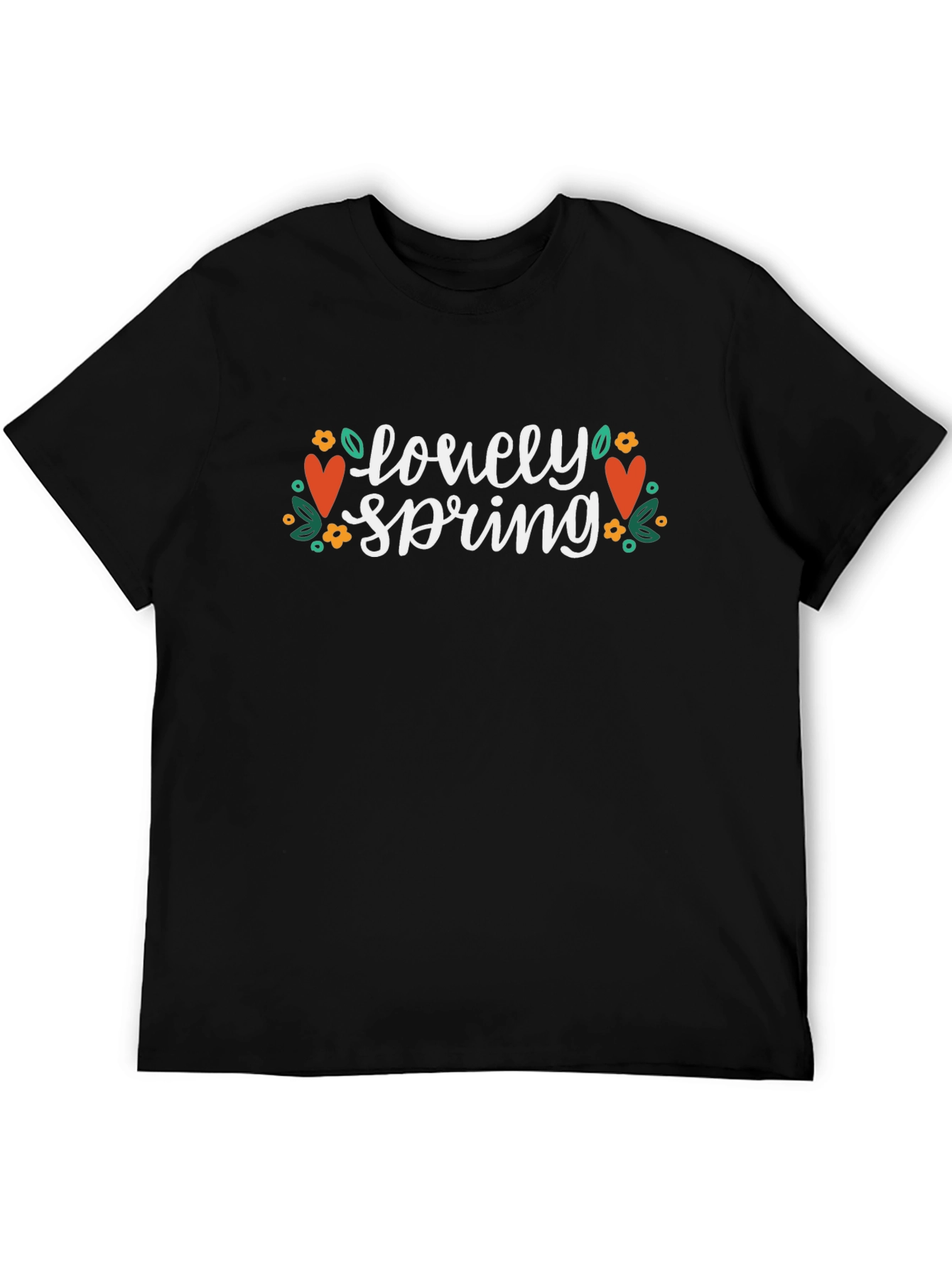 Lovely Spring Graphic Tee - Black Crew Neck T-Shirt