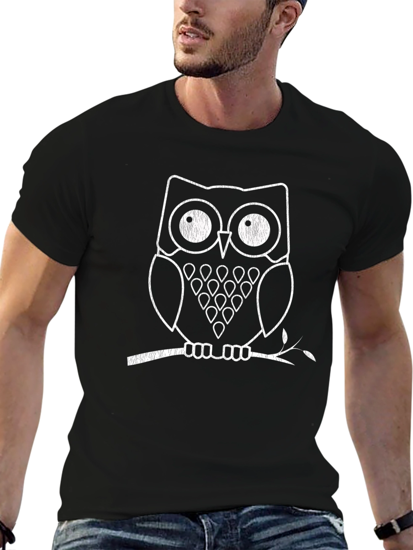 Owl Graphic Tee - Black Cotton T-Shirt