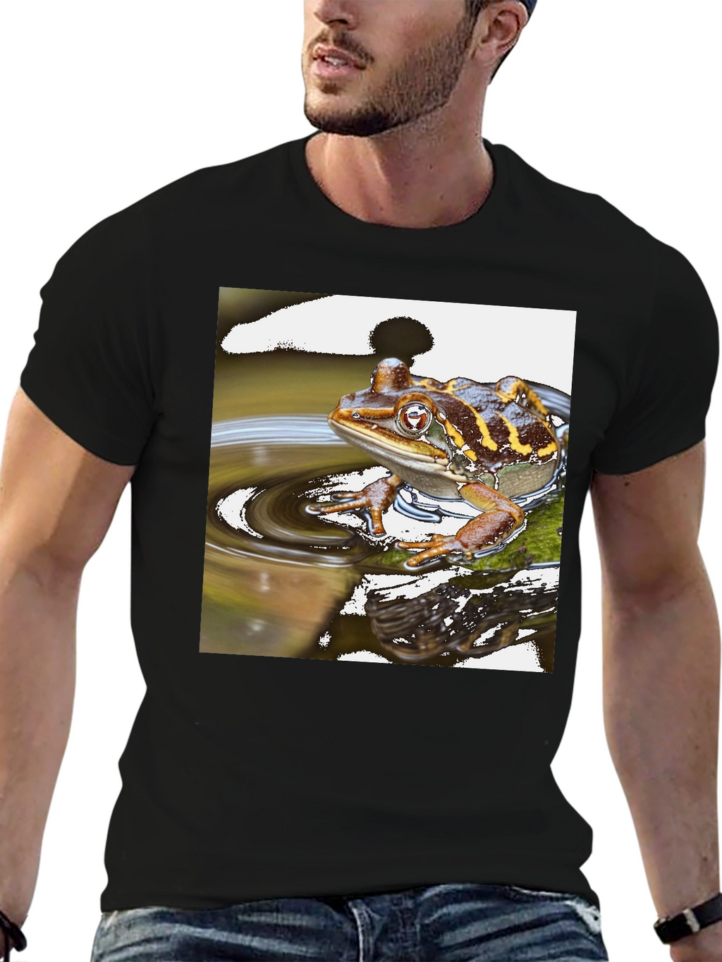 Frog in Water Mens Black T-shirt