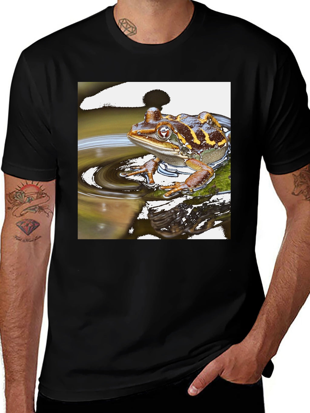 Frog in Water Mens Black T-shirt