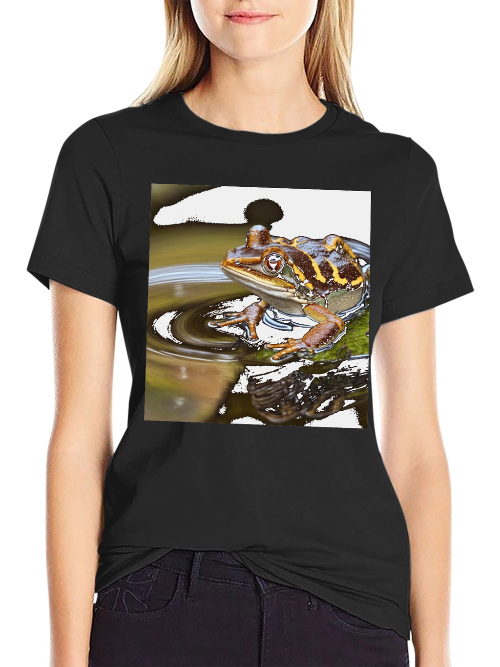 Frog in Water Mens Black T-shirt