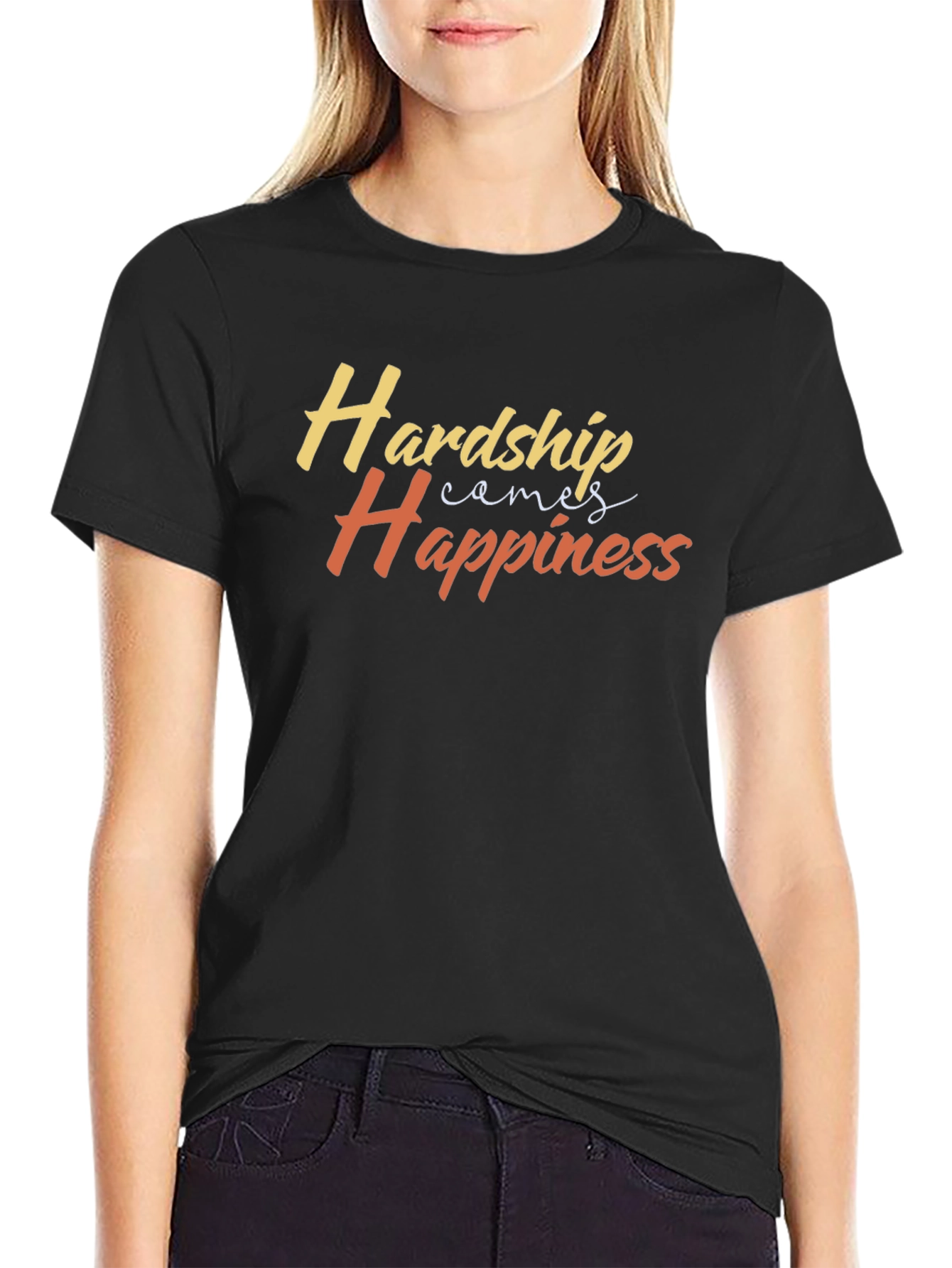 Hardship Comes Happiness Black T-Shirt