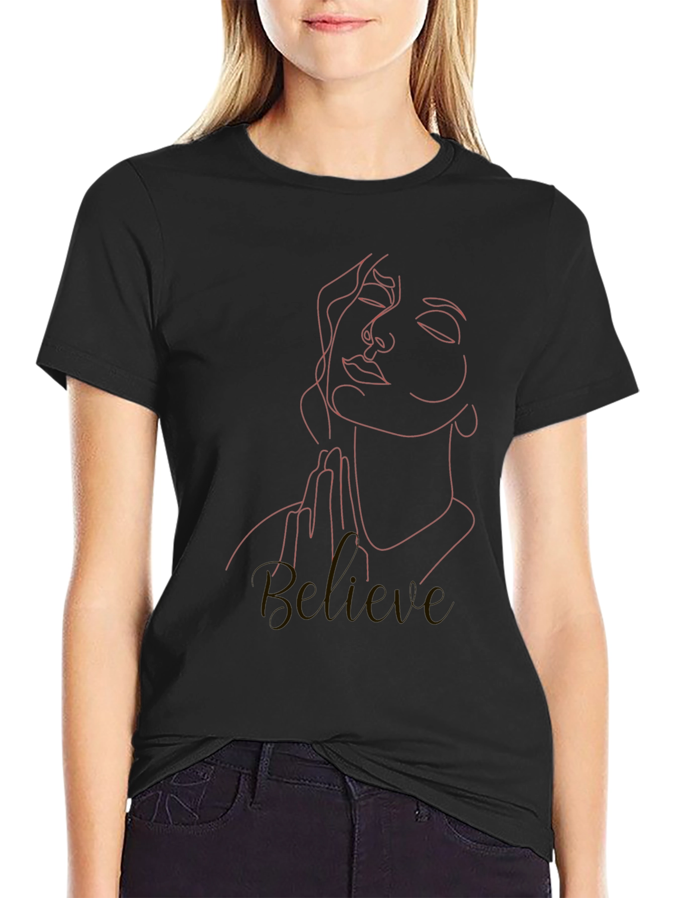 Believe Line Art Tee - Stylish Black T-Shirt