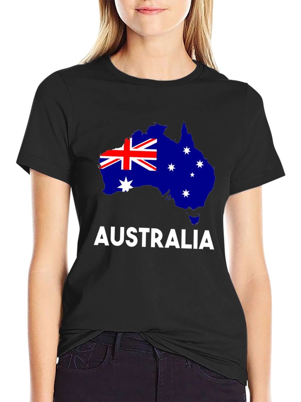 Australia Flag Map Graphic Tee - Black Cotton