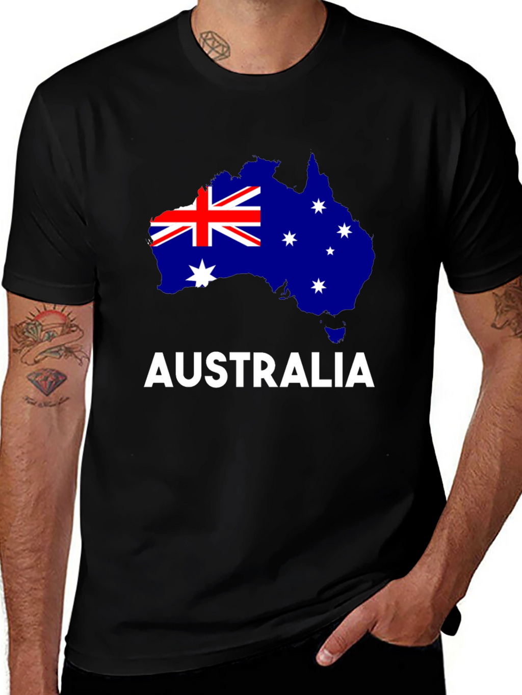 Australia Flag Map Graphic Tee - Black Cotton
