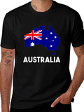 Australia Flag Map Graphic Tee - Black Cotton