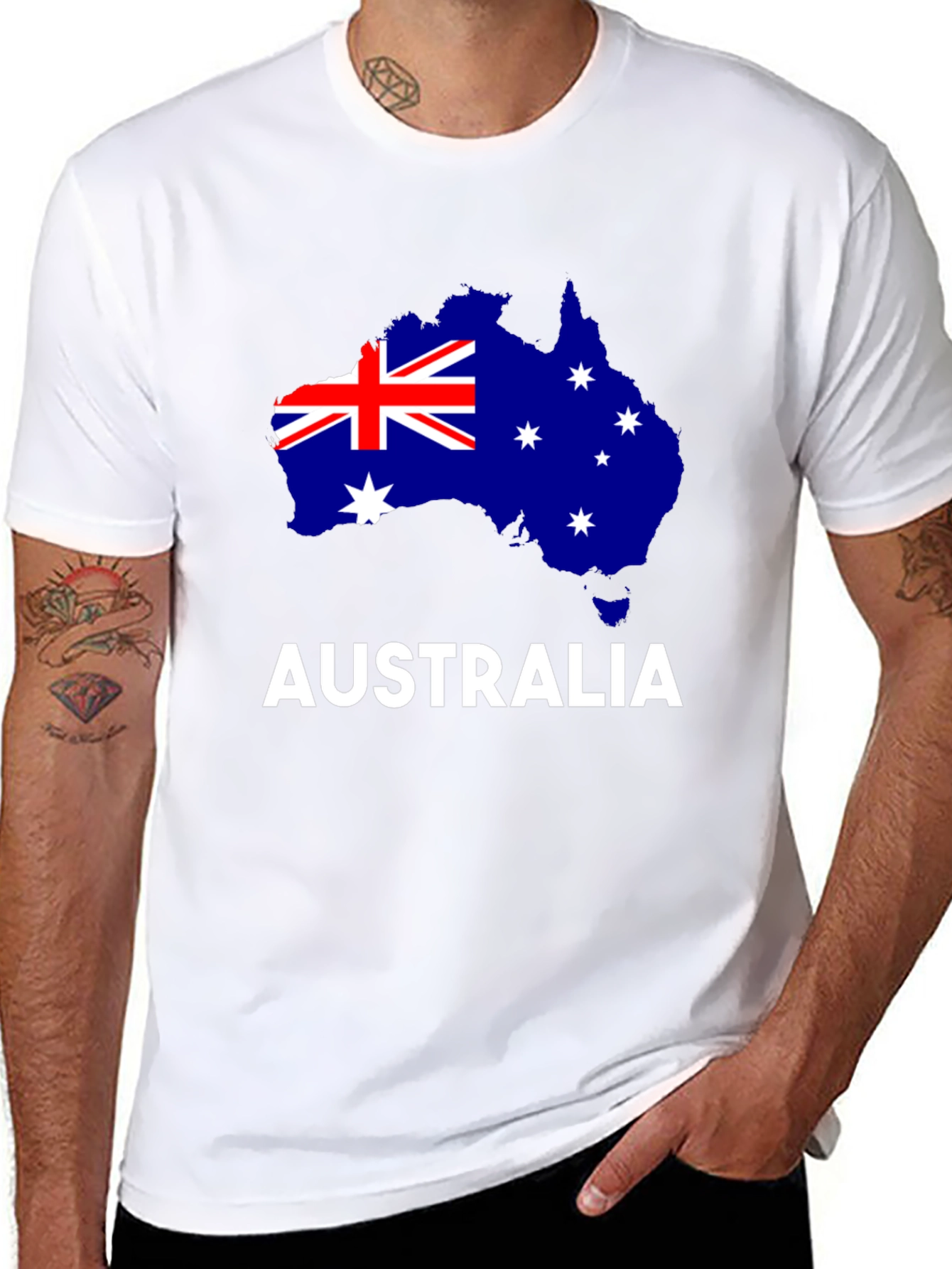 Australia Flag Map Graphic Tee - Black Cotton