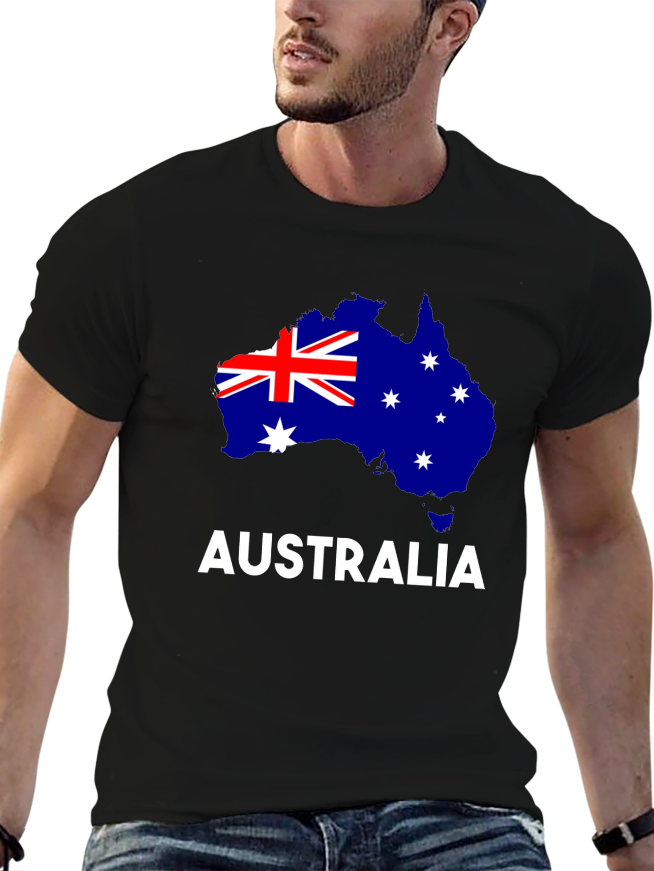 Australia Flag Map Graphic Tee - Black Cotton
