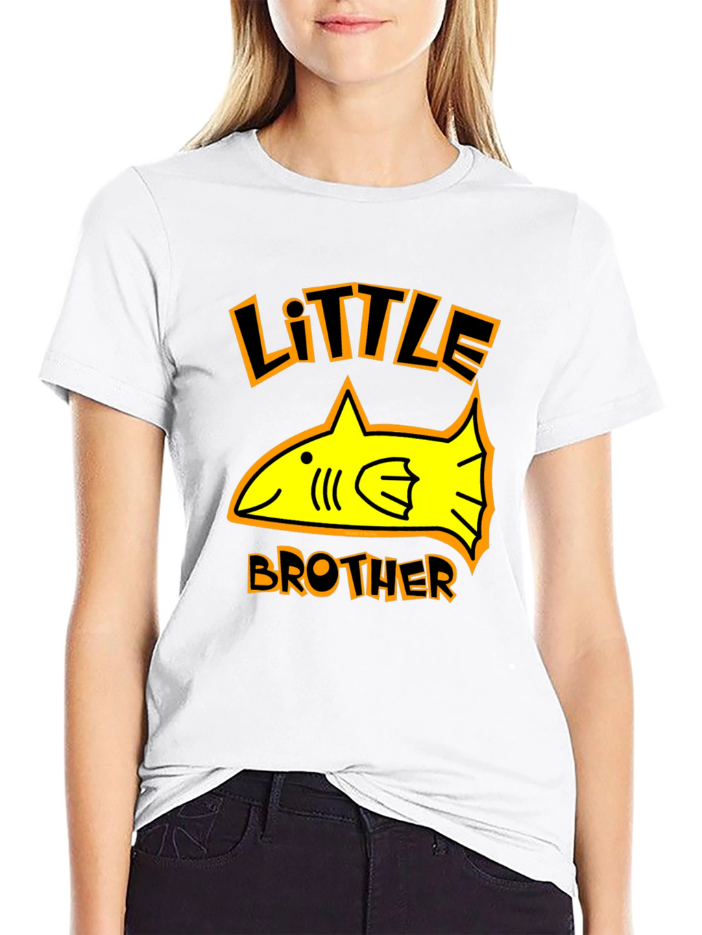 Little Brother Shark Graphic Tee - Black Cotton T-Shirt