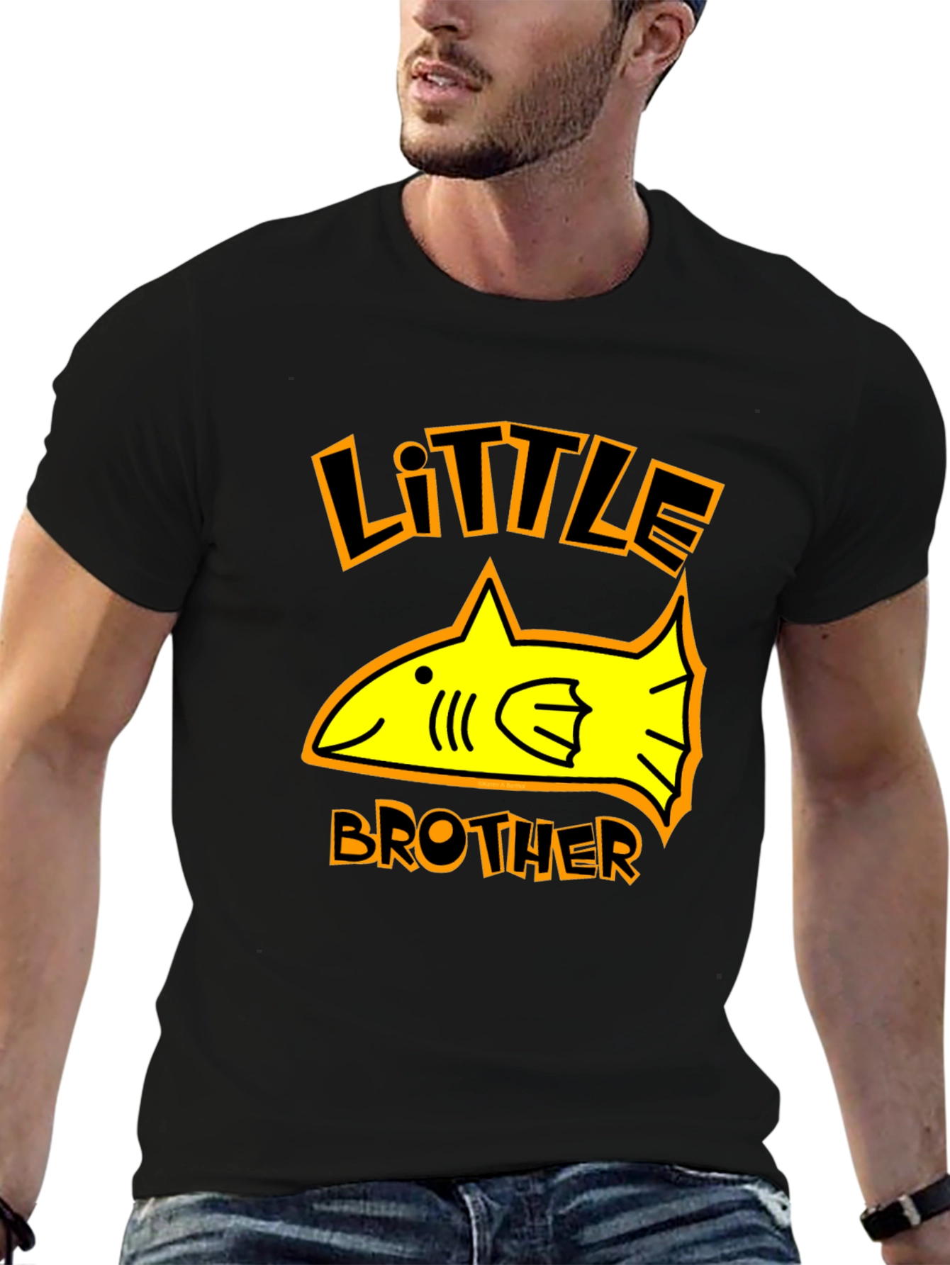 Little Brother Shark Graphic Tee - Black Cotton T-Shirt