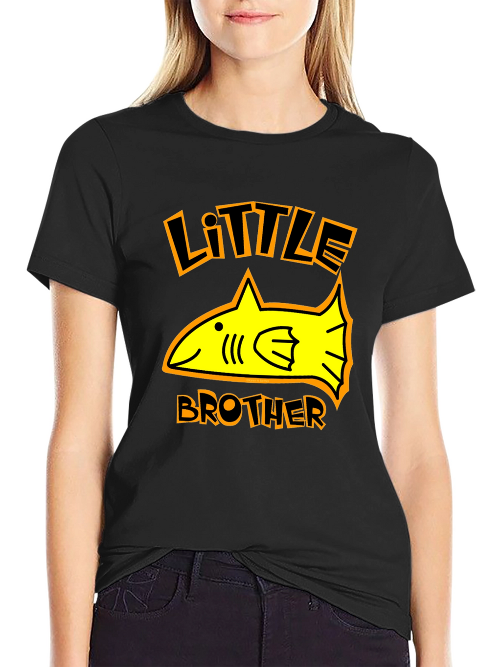 Little Brother Shark Graphic Tee - Black Cotton T-Shirt