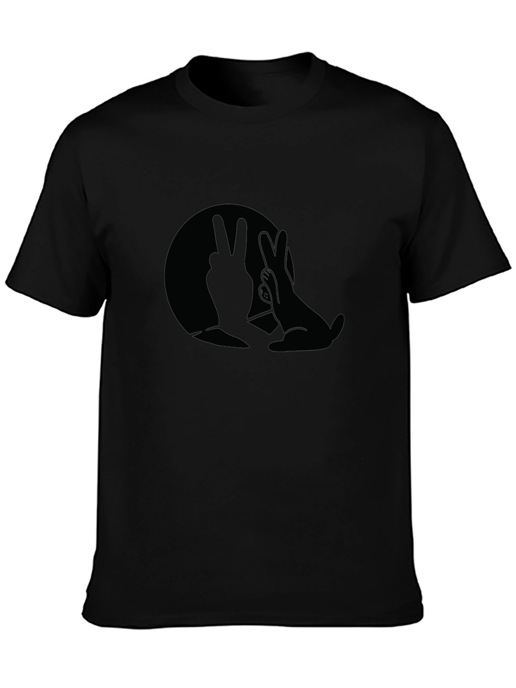 Black T-Shirt with Bunny Hand Shadow Graphic