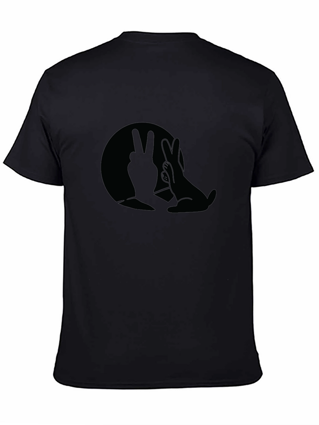 Black T-Shirt with Bunny Hand Shadow Graphic