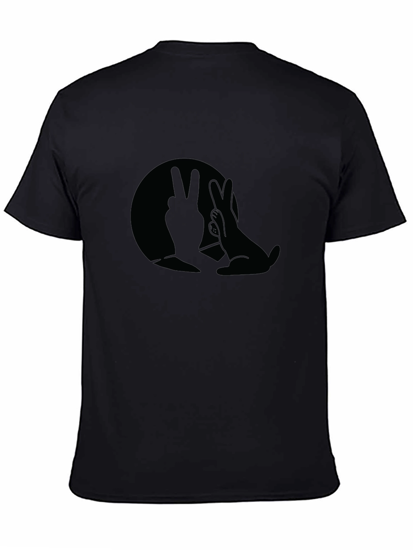 Black T-Shirt with Bunny Hand Shadow Graphic