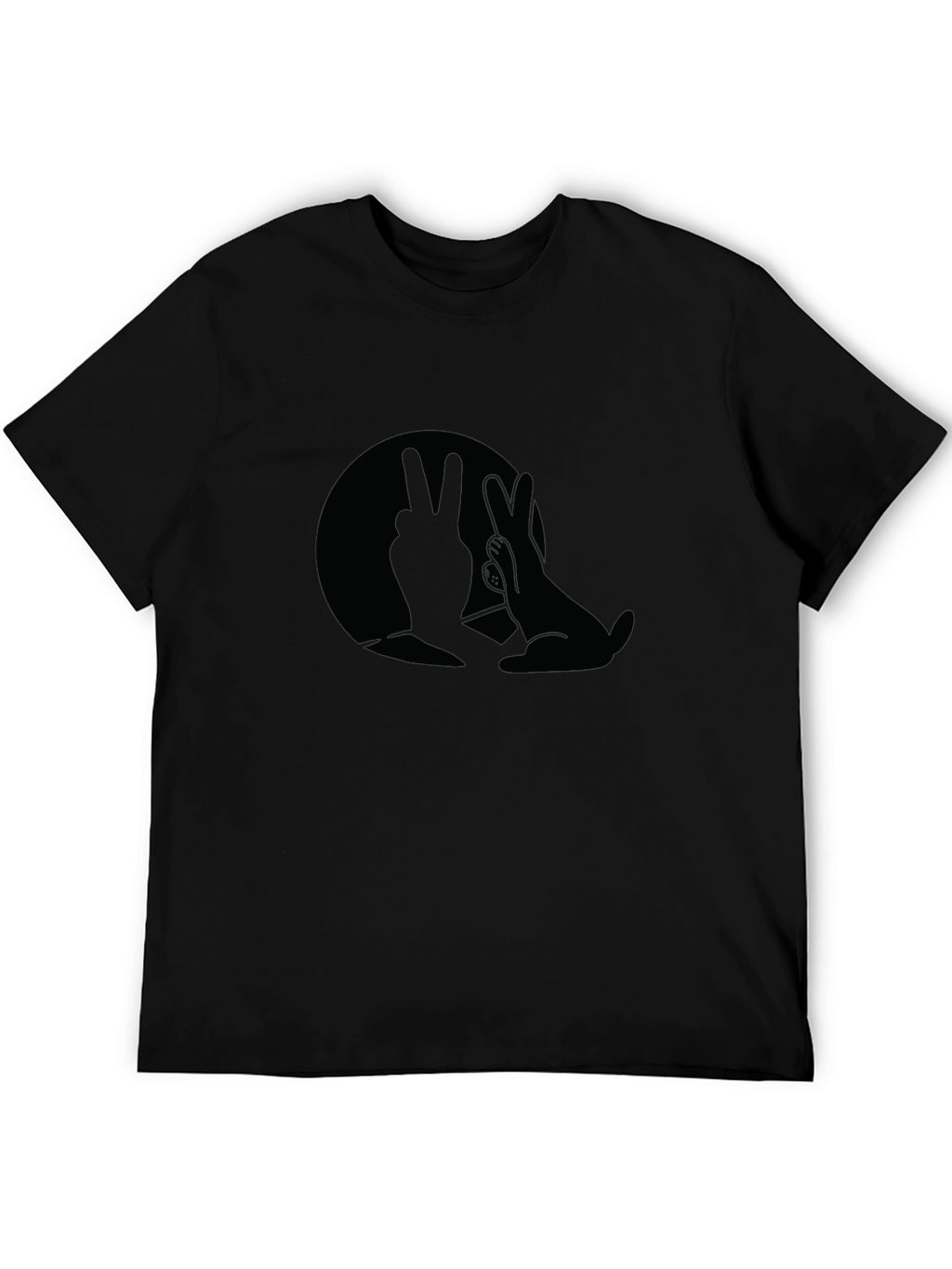 Black T-Shirt with Bunny Hand Shadow Graphic