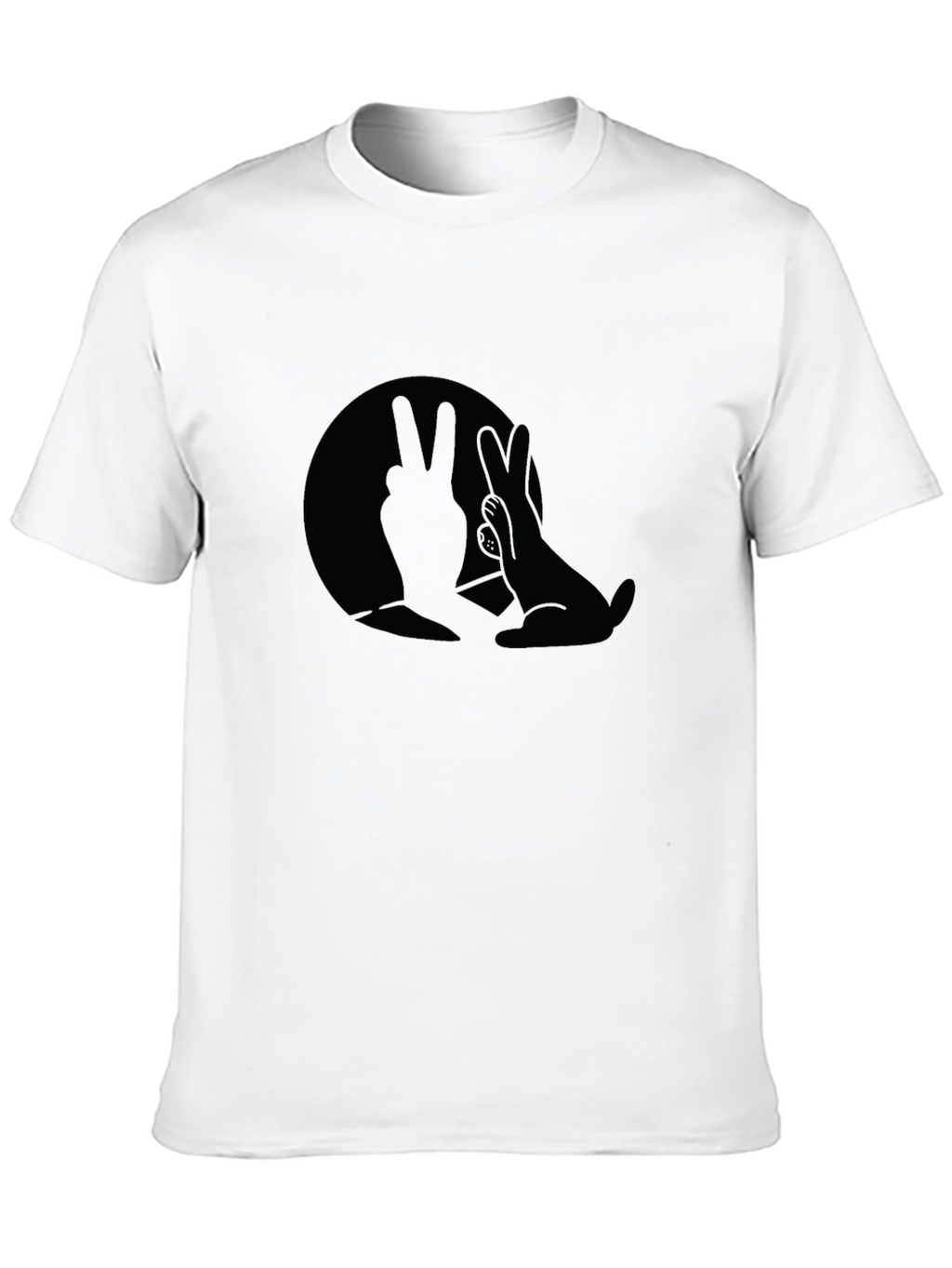Black T-Shirt with Bunny Hand Shadow Graphic