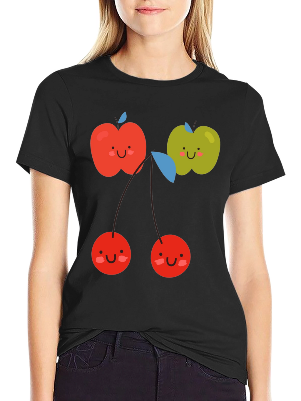 Cute Fruit Graphic Black T-Shirt