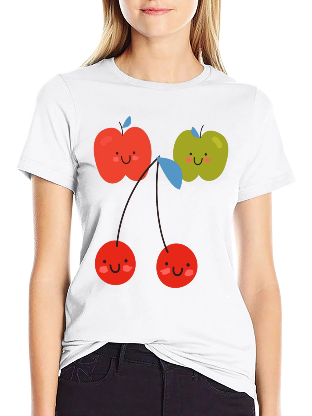 Cute Fruit Graphic Black T-Shirt