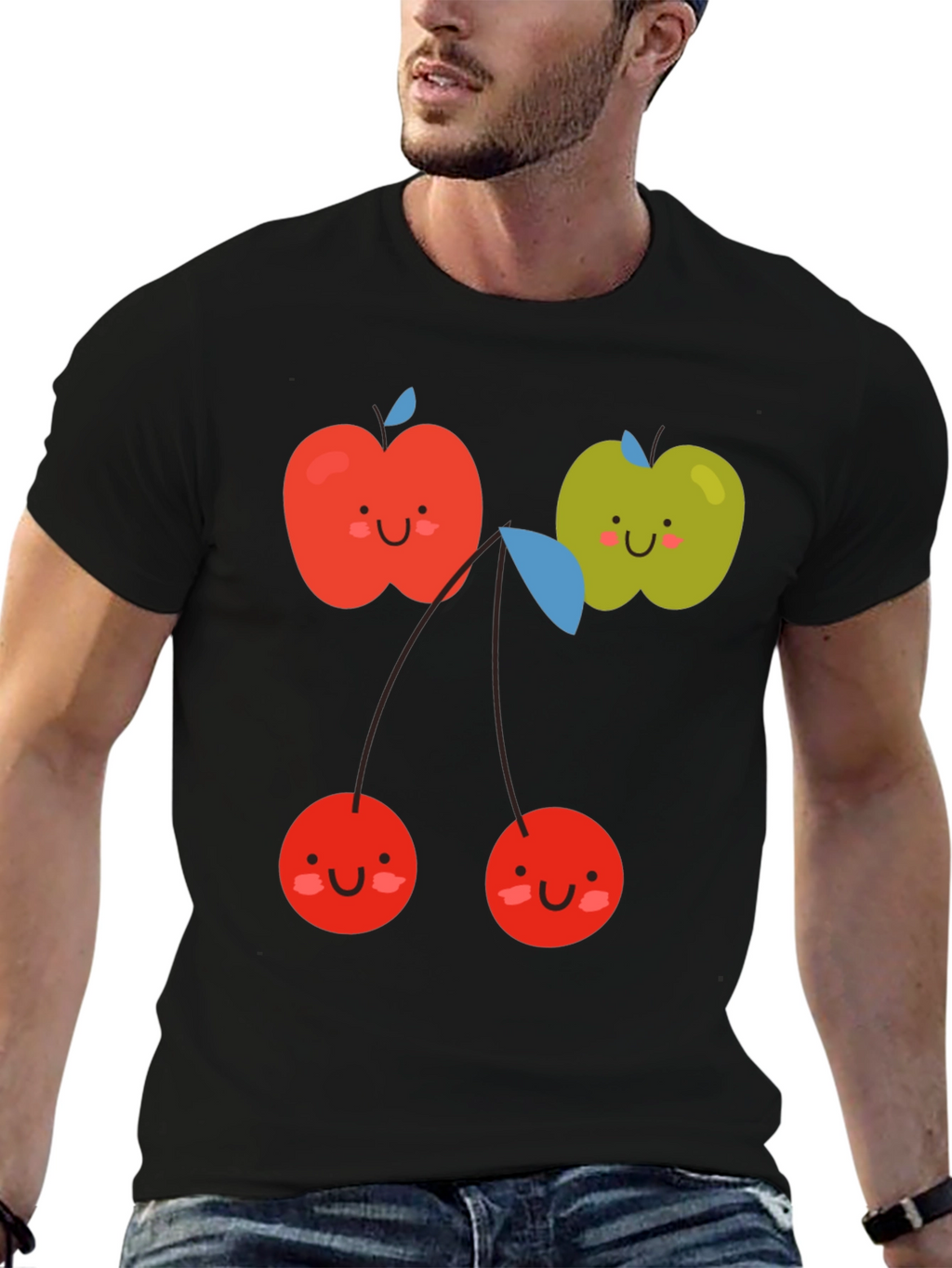 Cute Fruit Graphic Black T-Shirt