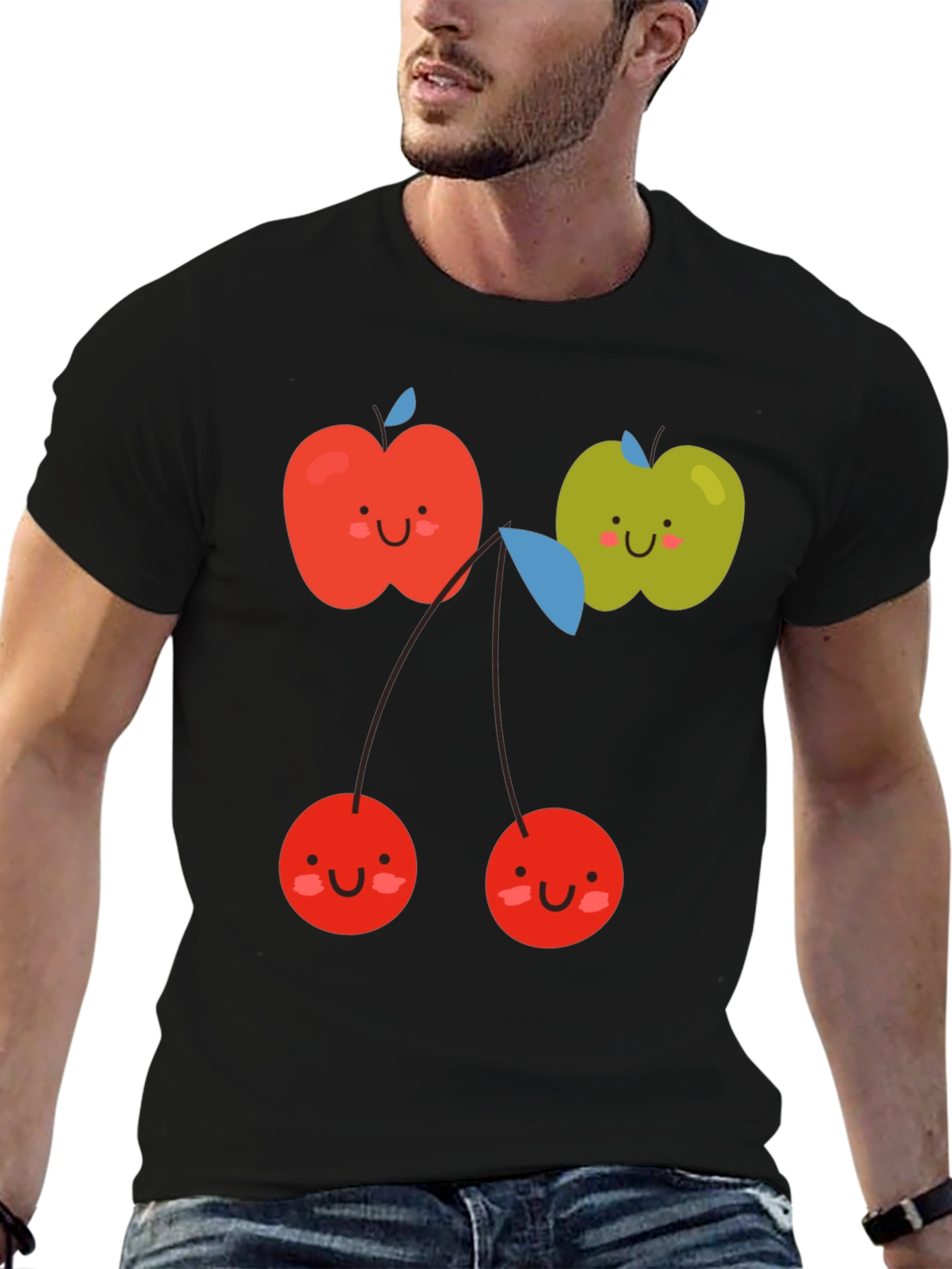 Cute Fruit Graphic Black T-Shirt