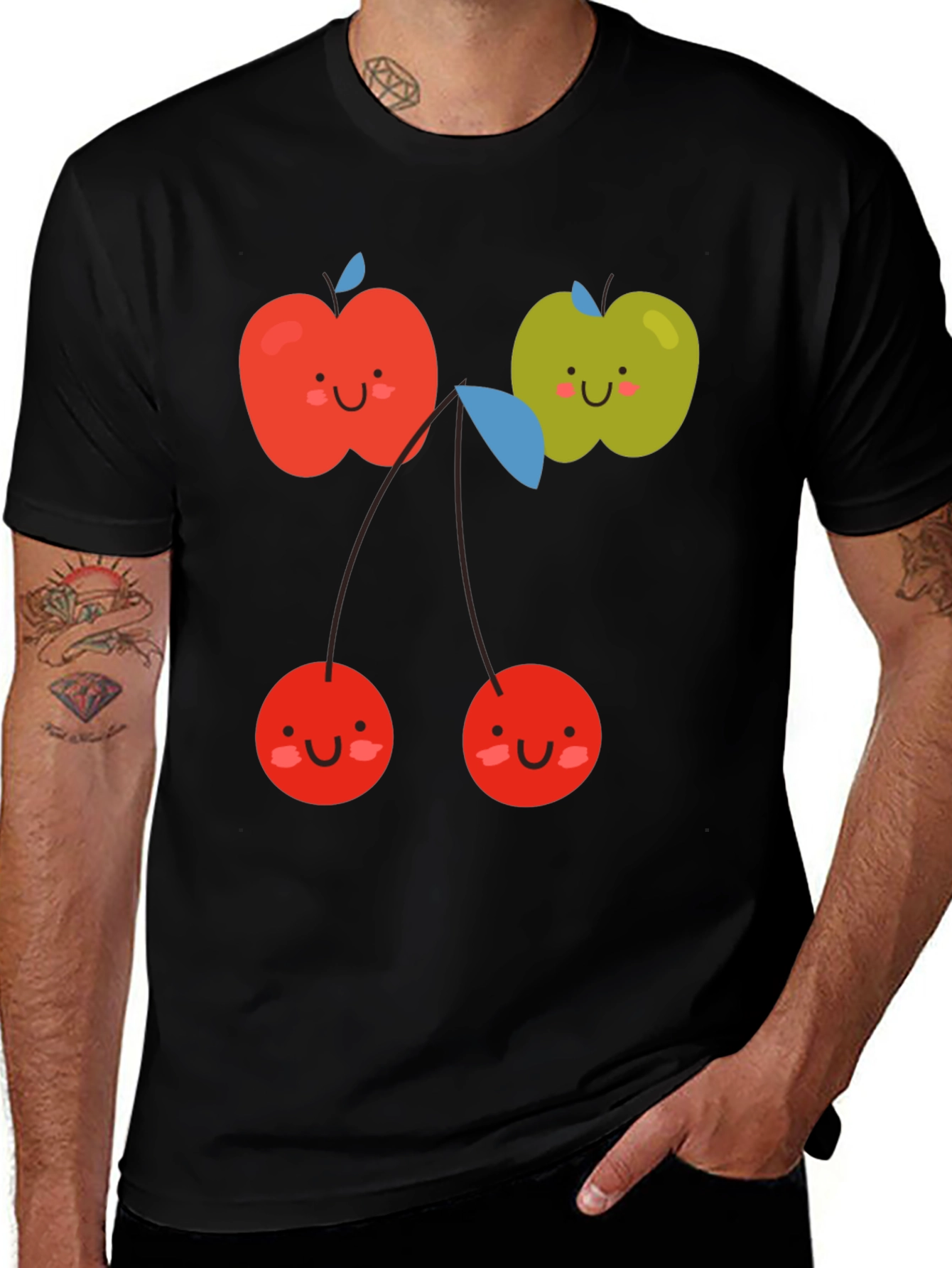 Cute Fruit Graphic Black T-Shirt
