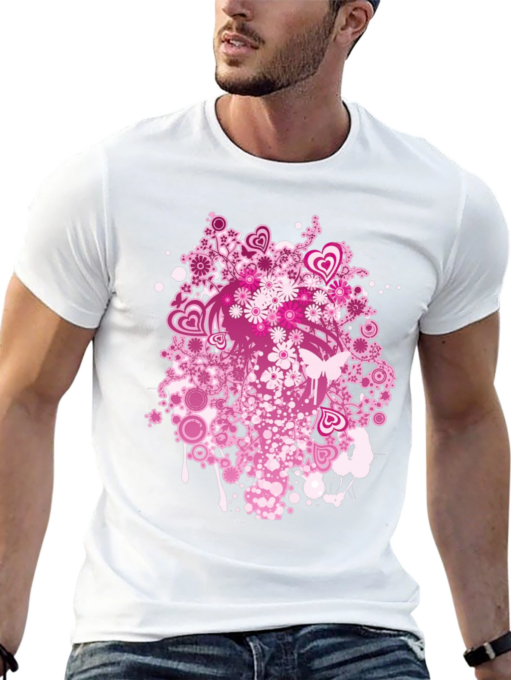 Floral Heart Print Black T-Shirt