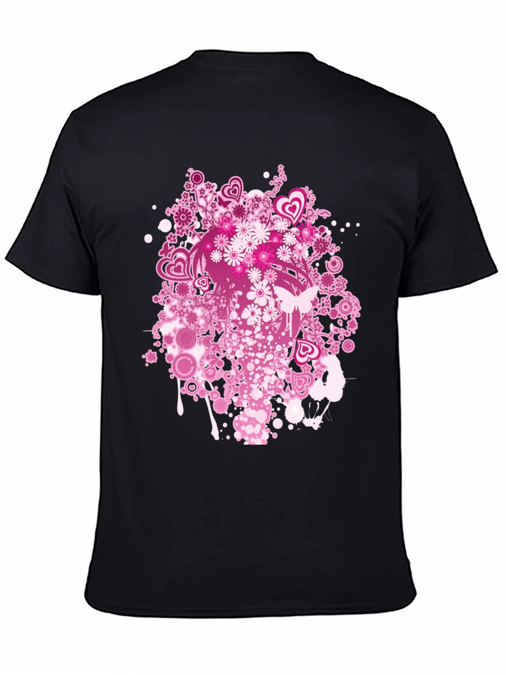 Floral Heart Print Black T-Shirt