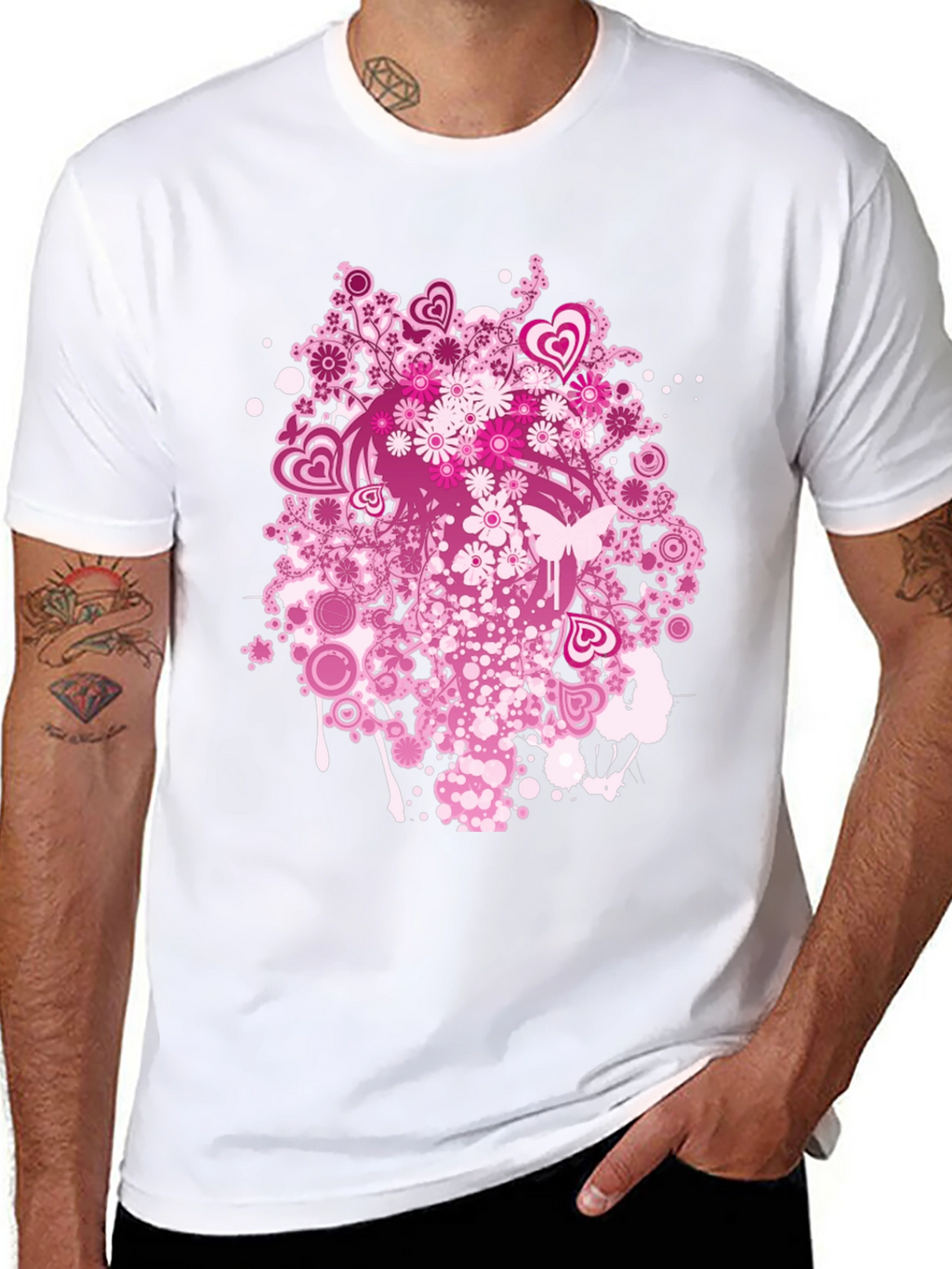 Floral Heart Print Black T-Shirt