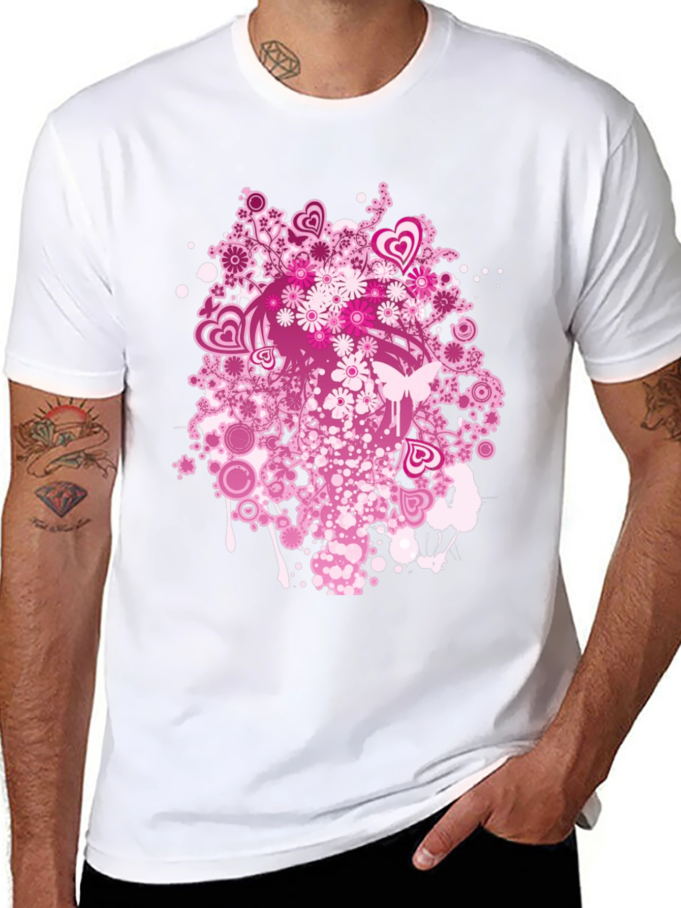 Floral Heart Print Black T-Shirt