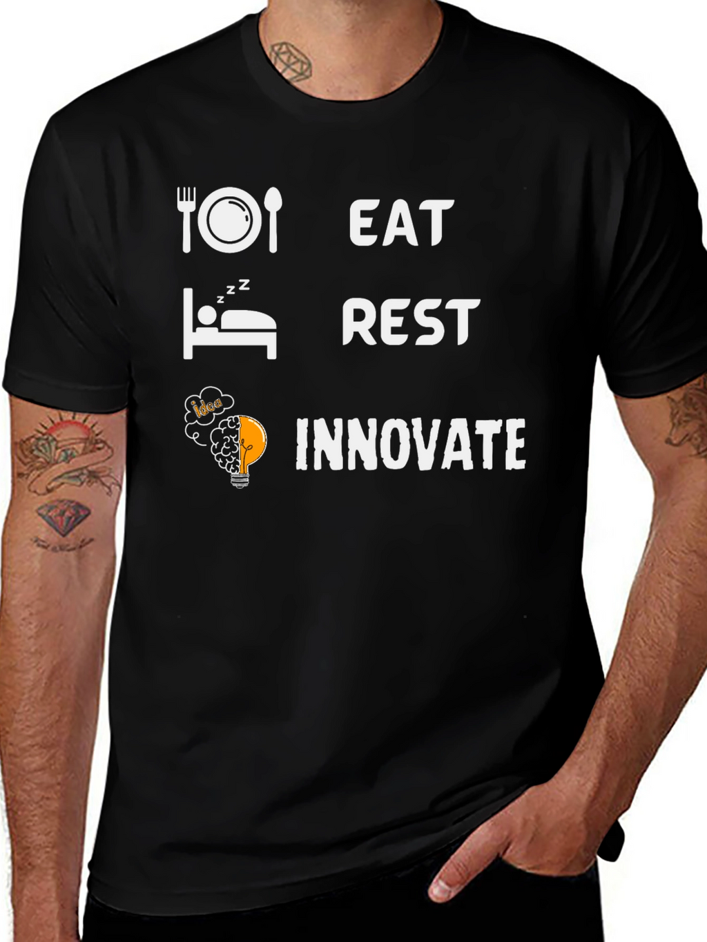 Eat Rest Innovate Graphic Tee - Black Cotton T-Shirt