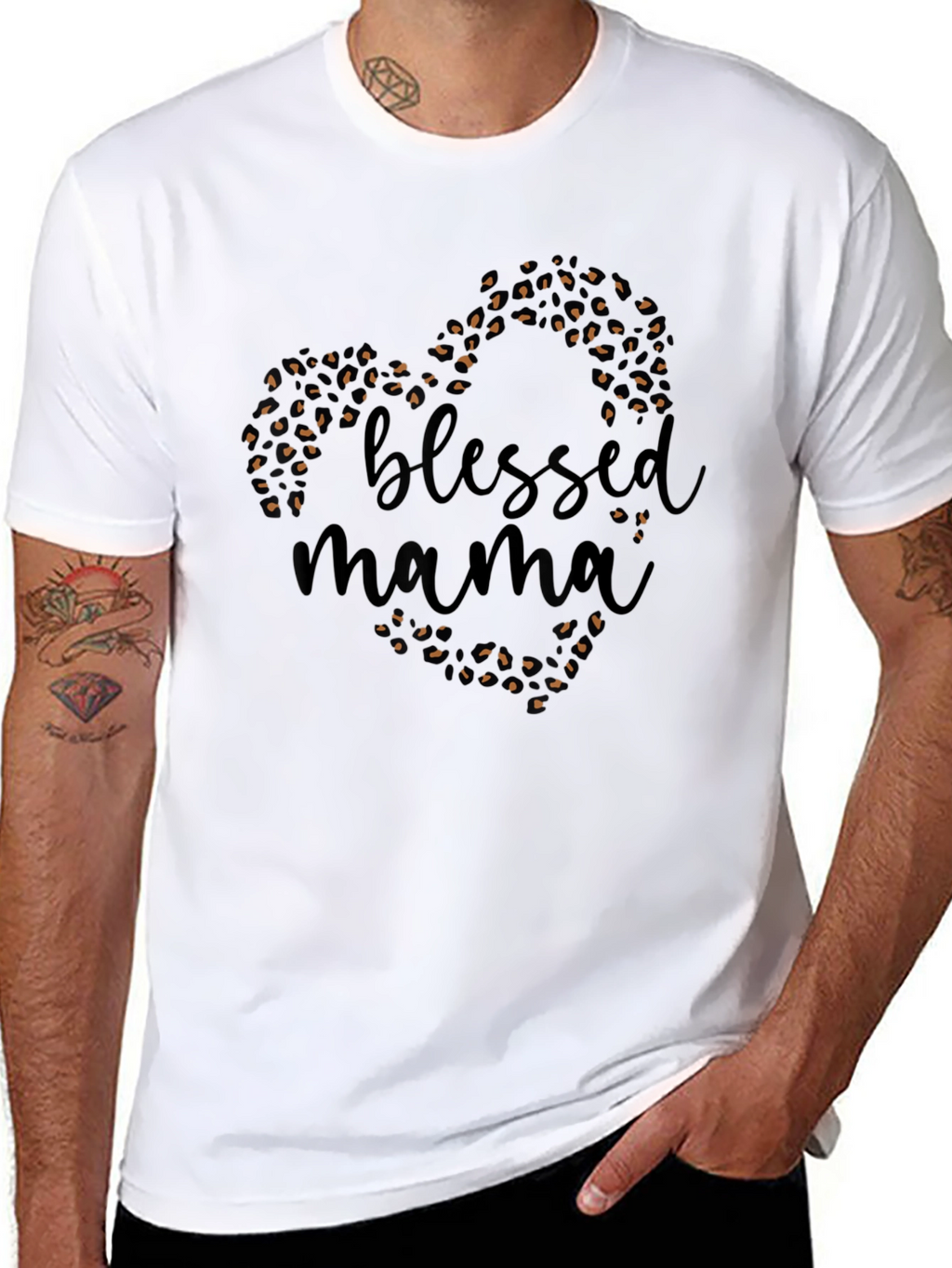 Blessed Mama Leopard Print Heart T-Shirt