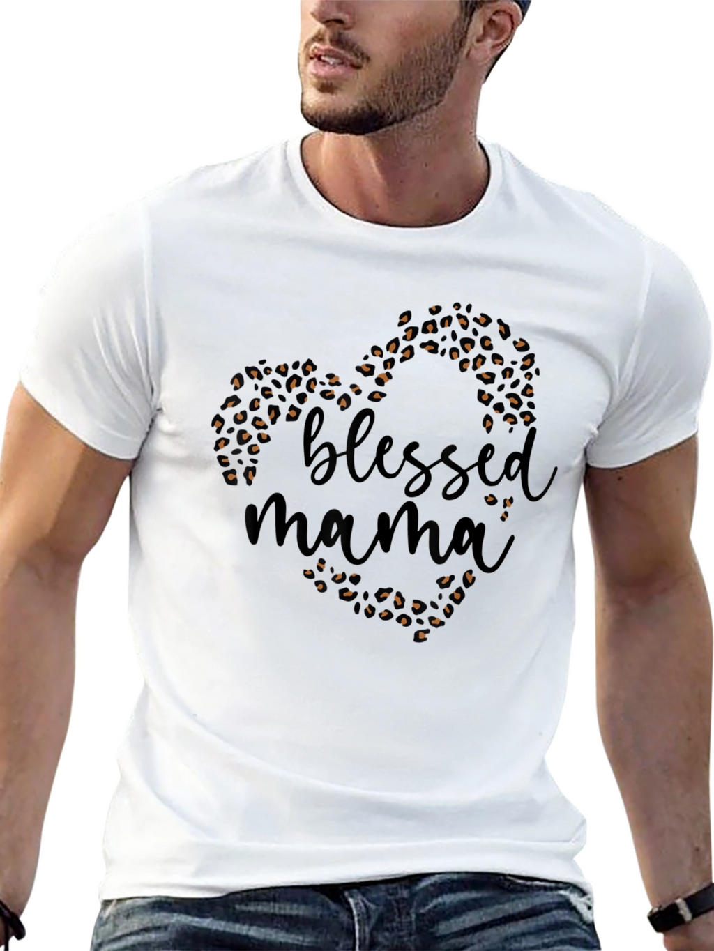 Blessed Mama Leopard Print Heart T-Shirt