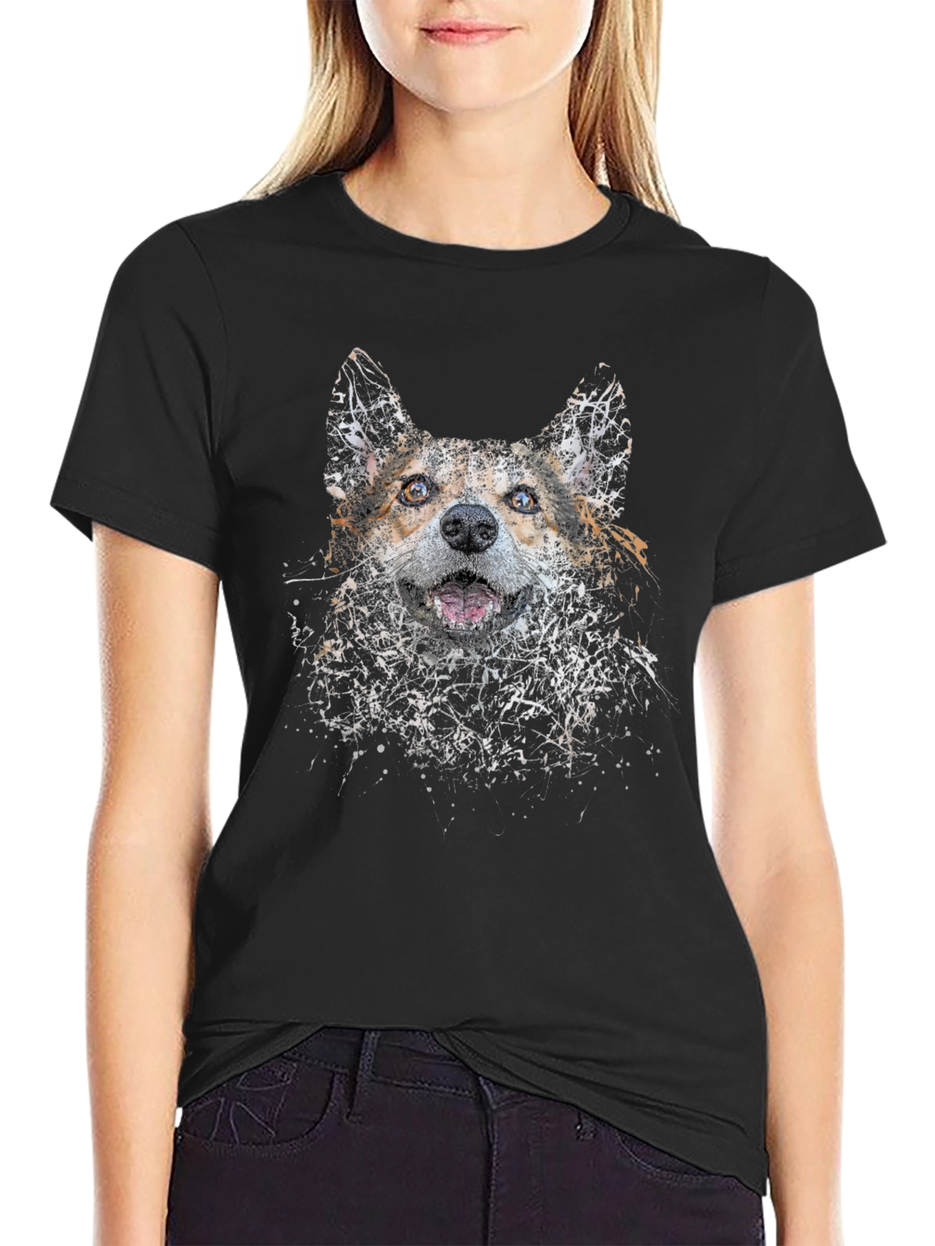 Dog Art Print Black T-Shirt
