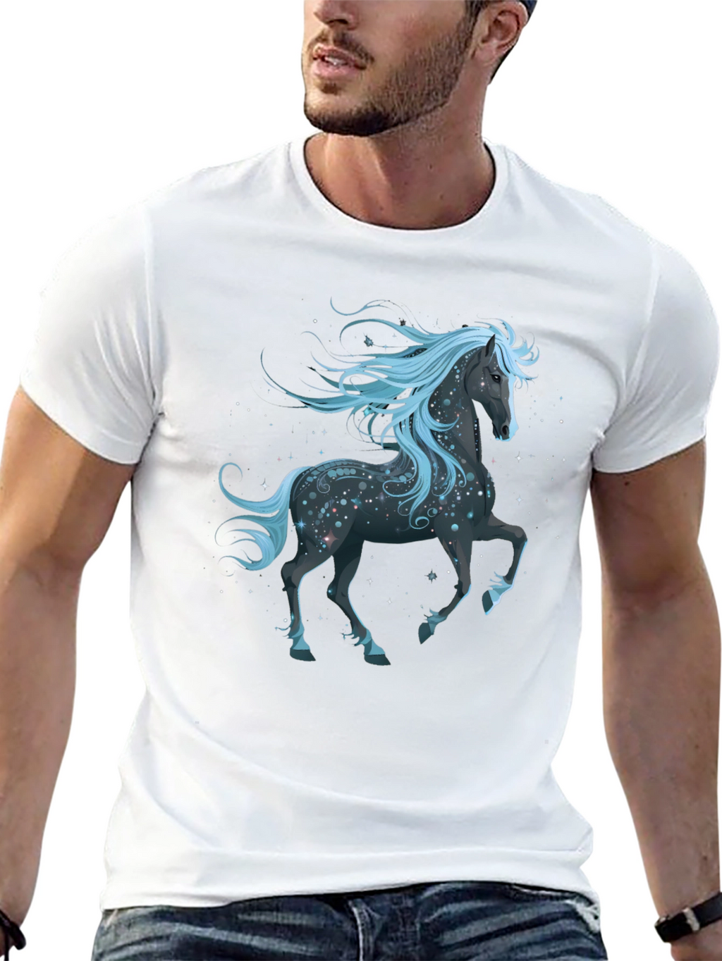Celestial Horse Graphic T-Shirt - Black