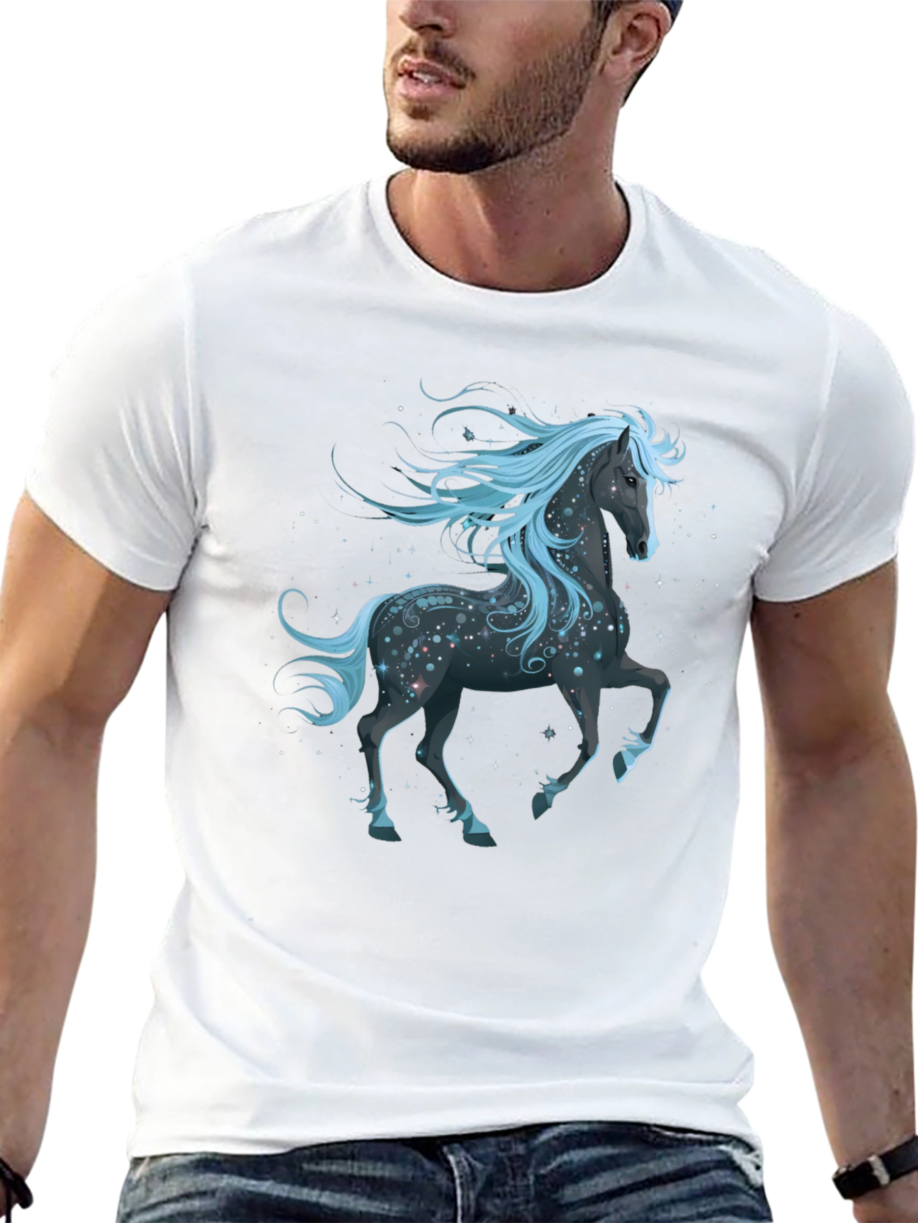 Celestial Horse Graphic T-Shirt - Black