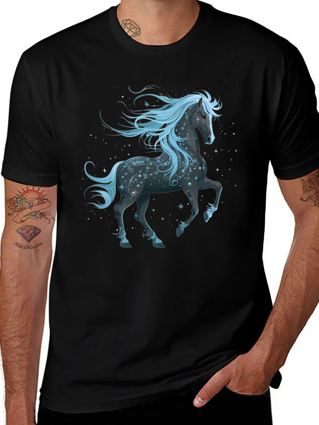 Celestial Horse Graphic T-Shirt - Black