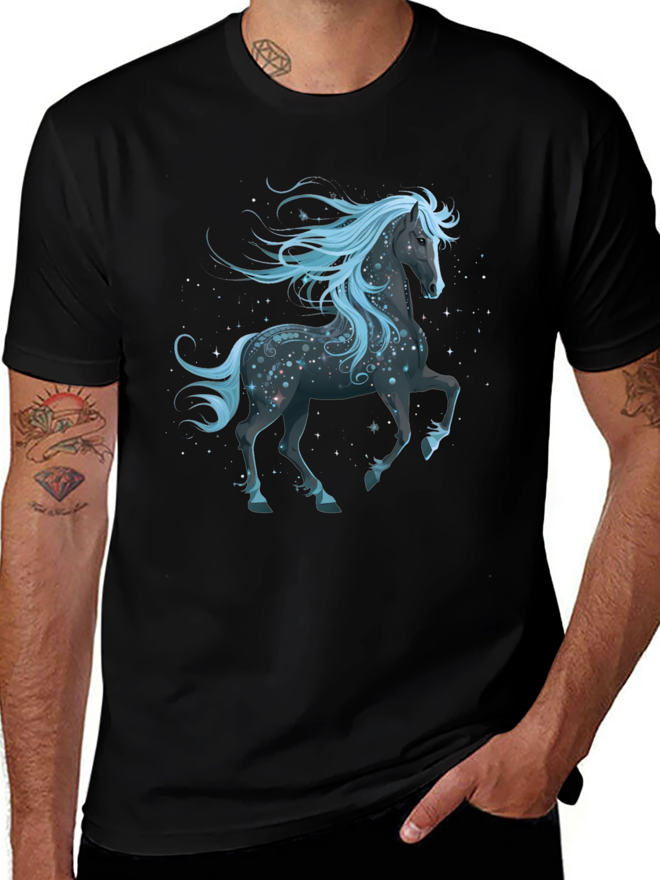 Celestial Horse Graphic T-Shirt - Black