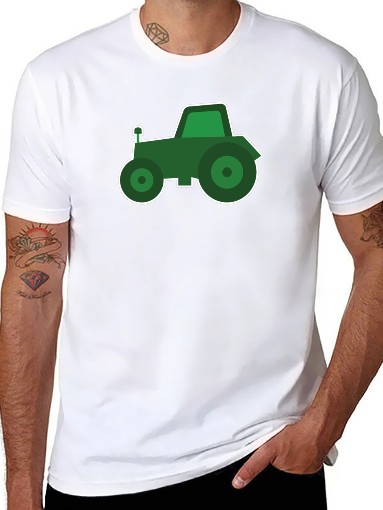 Green Tractor Graphic Black T-Shirt