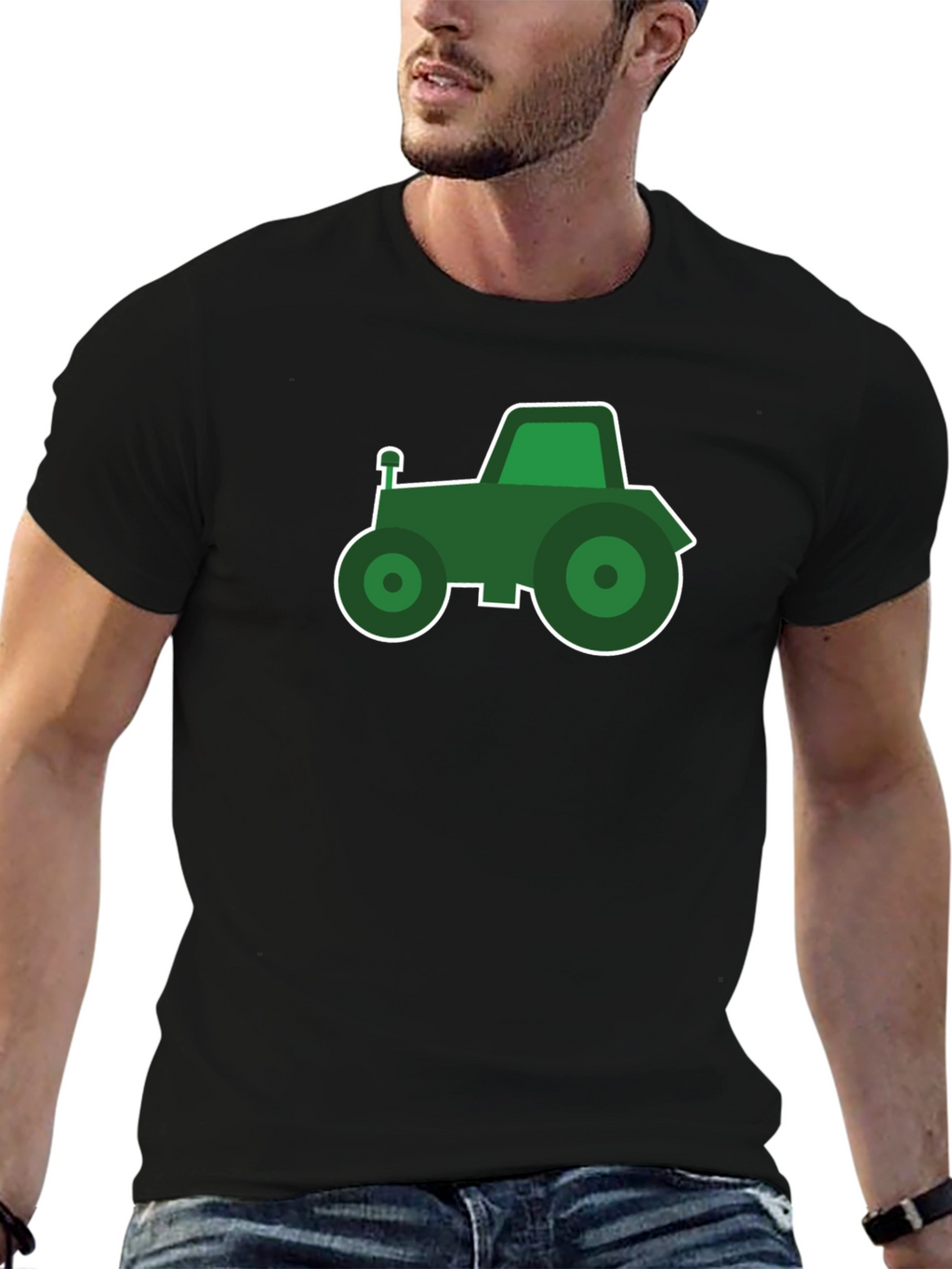 Green Tractor Graphic Black T-Shirt