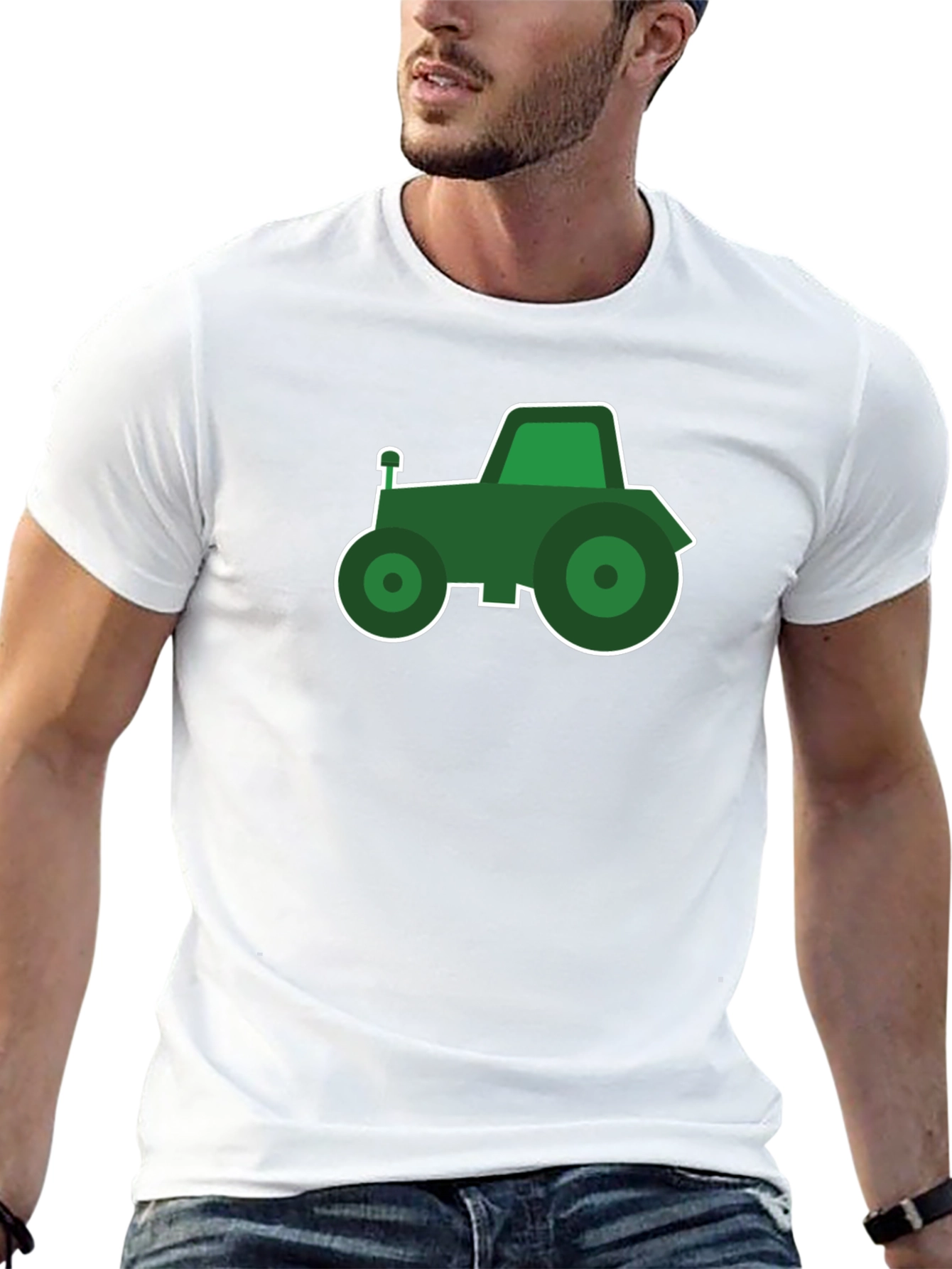 Green Tractor Graphic Black T-Shirt
