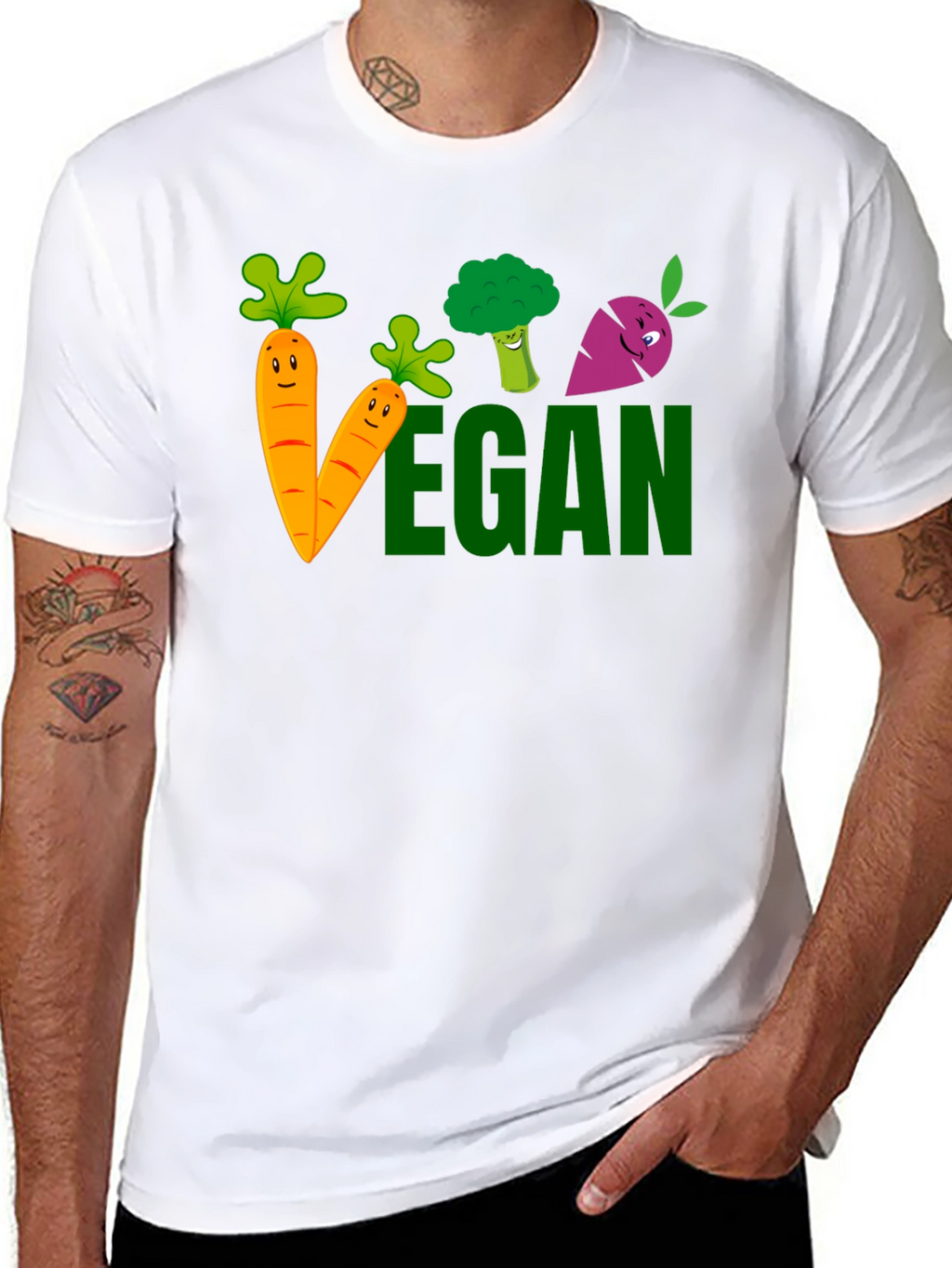 Vegan Cartoon Vegetable Black T-shirt