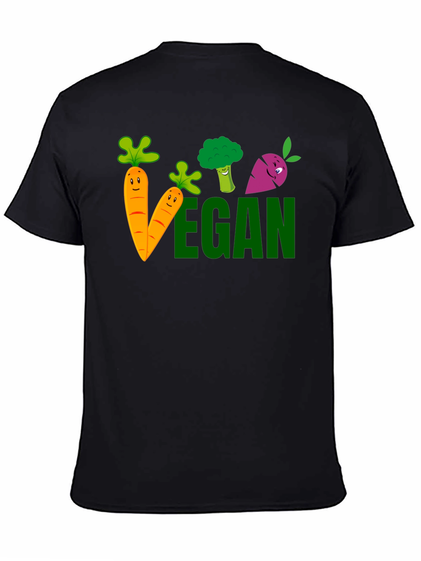 Vegan Cartoon Vegetable Black T-shirt