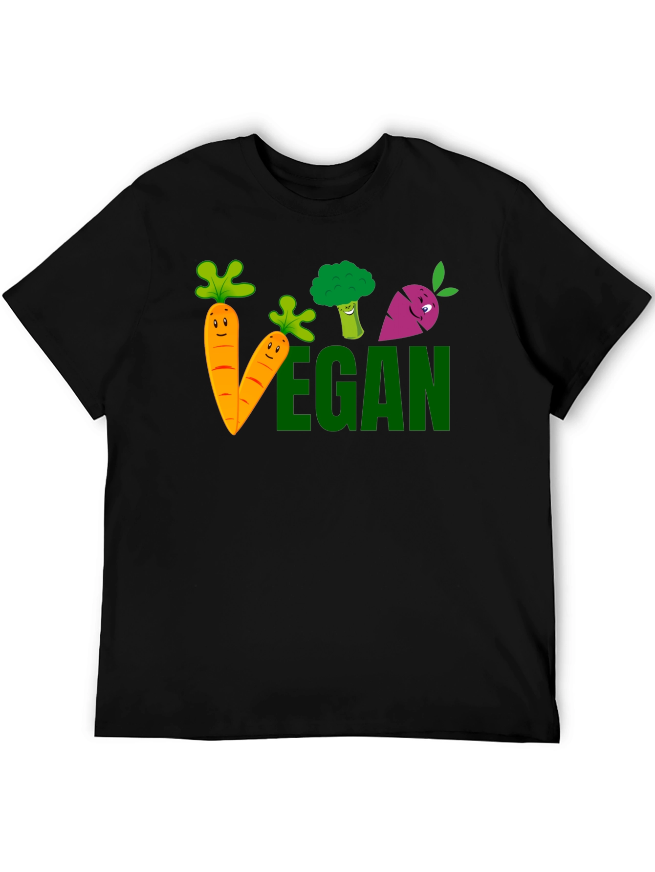 Vegan Cartoon Vegetable Black T-shirt