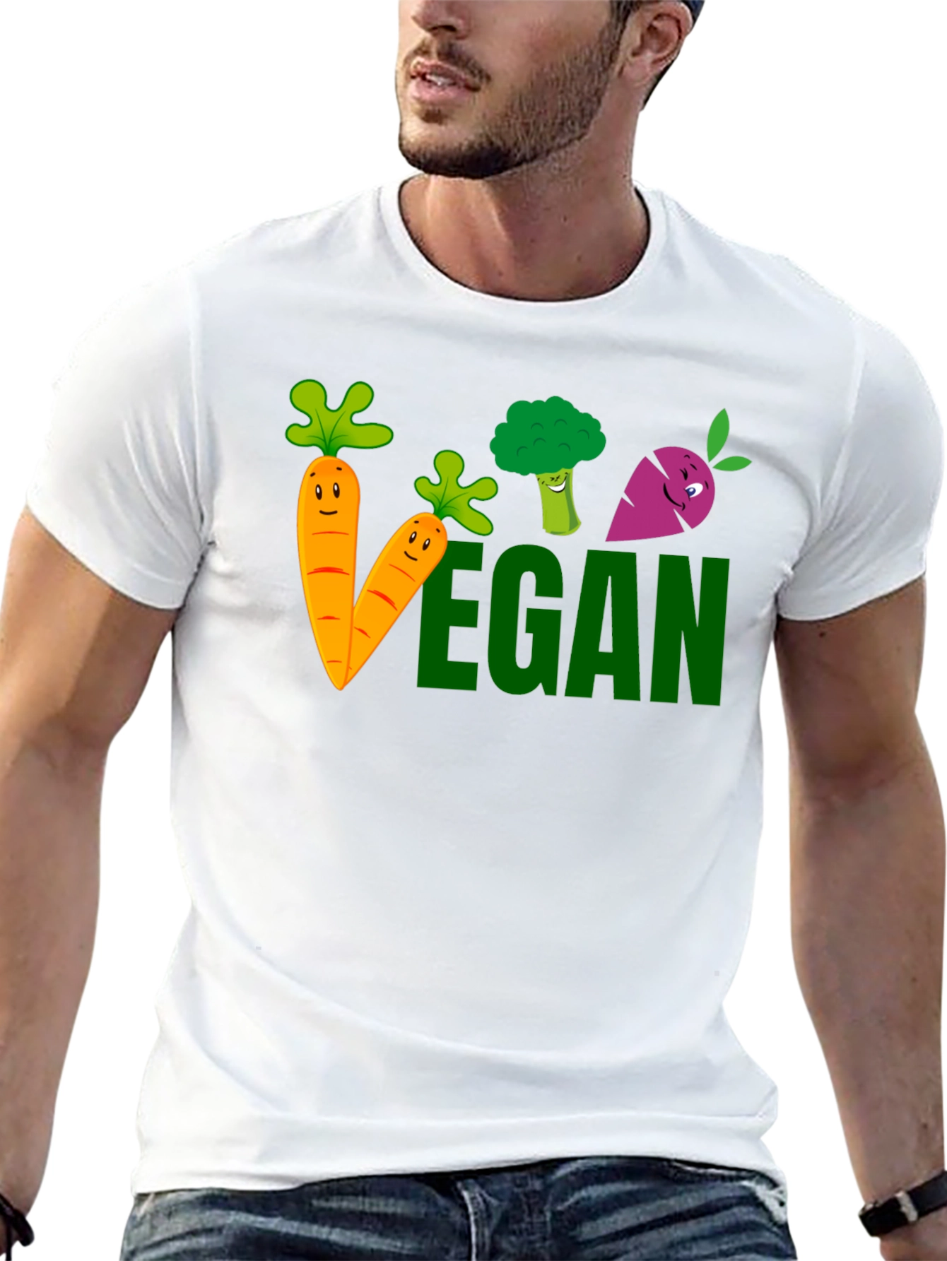 Vegan Cartoon Vegetable Black T-shirt