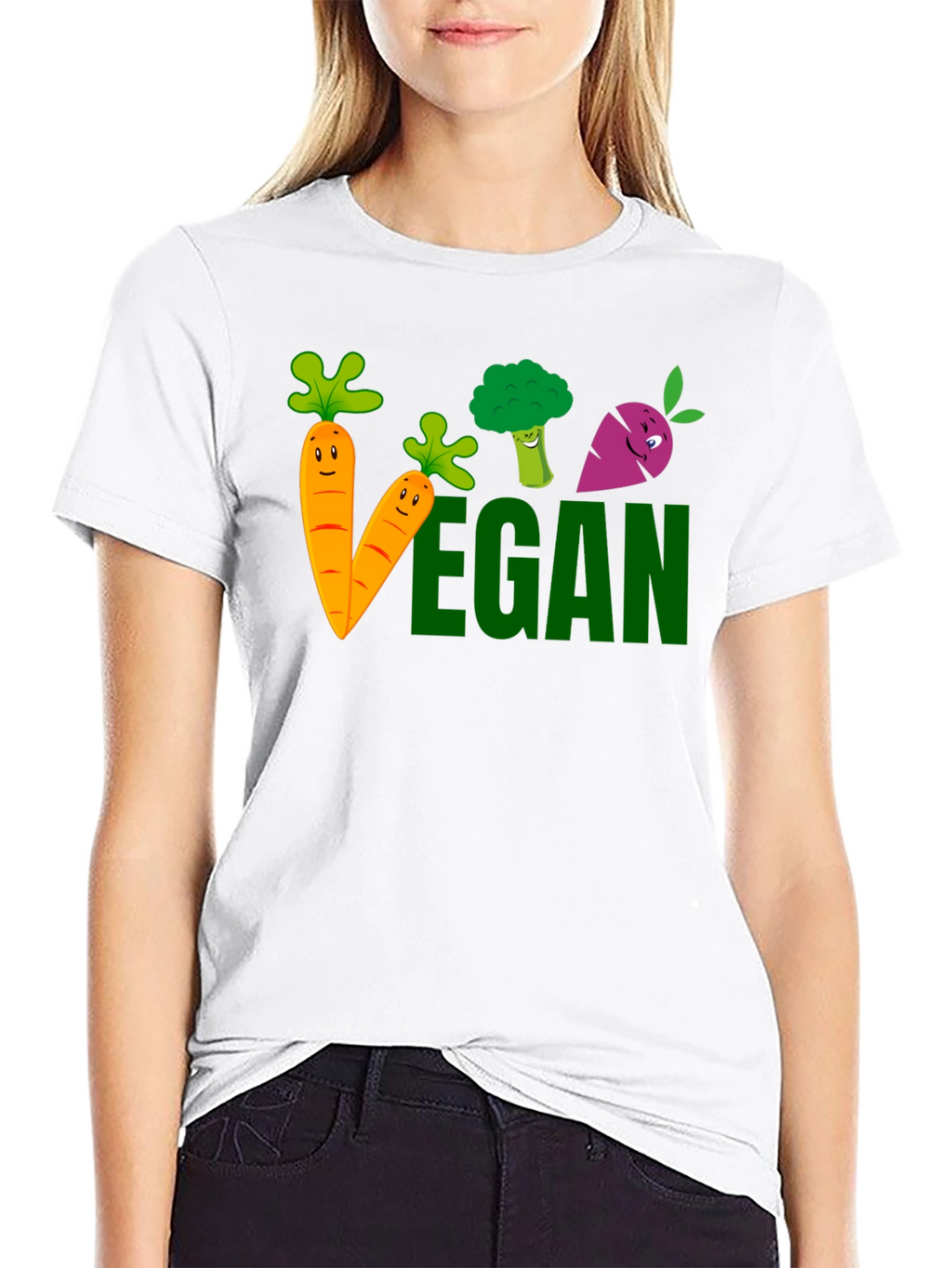 Vegan Cartoon Vegetable Black T-shirt