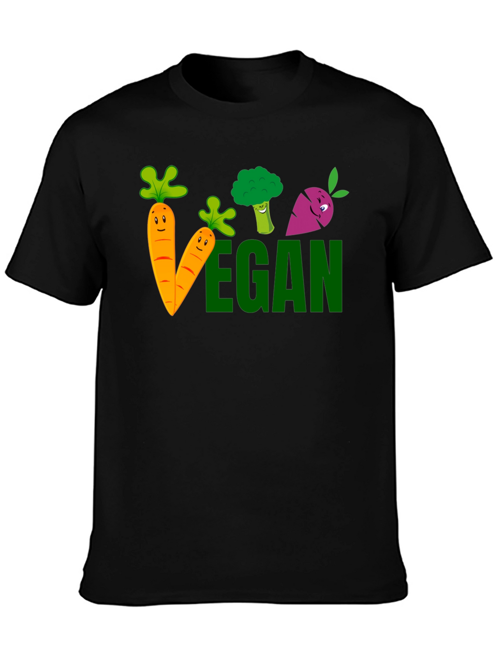 Vegan Cartoon Vegetable Black T-shirt