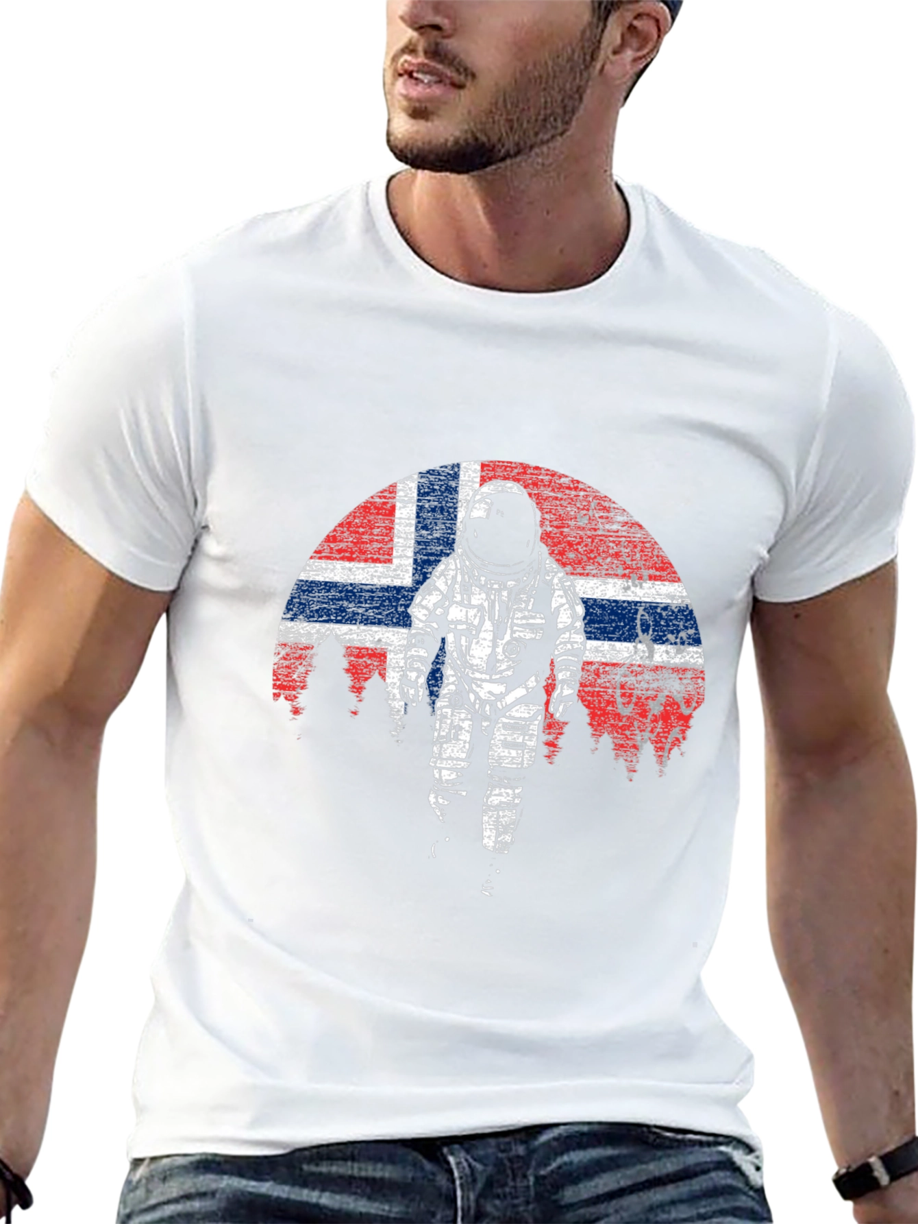 Astronaut Norway Flag Graphic T-Shirt