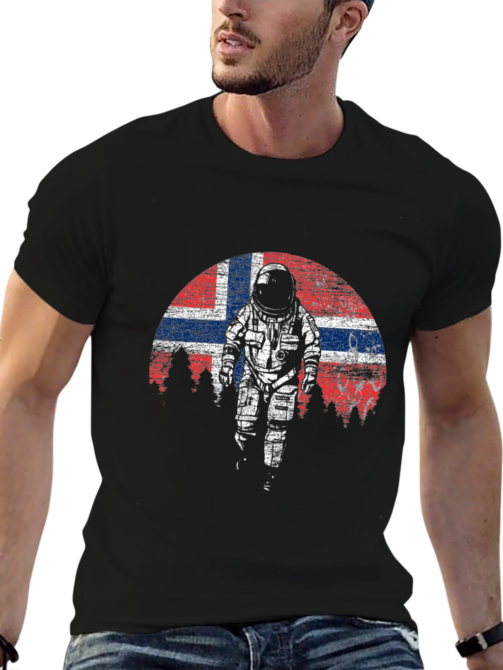 Astronaut Norway Flag Graphic T-Shirt