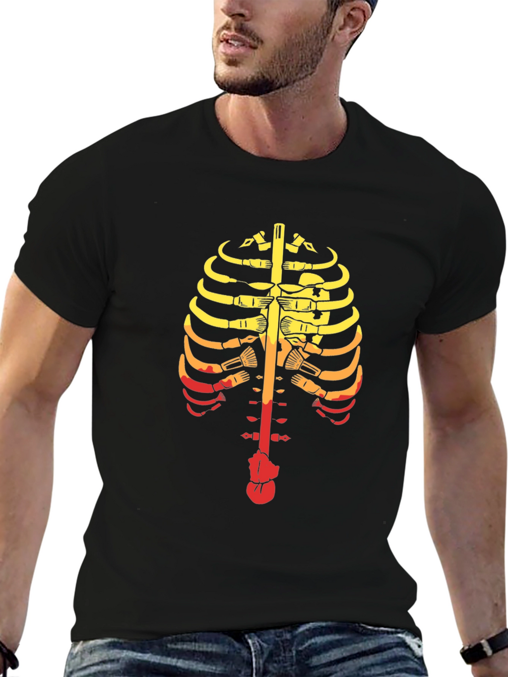 Guitar Ribcage Graphic Tee - Music Skeleton T-Shirt