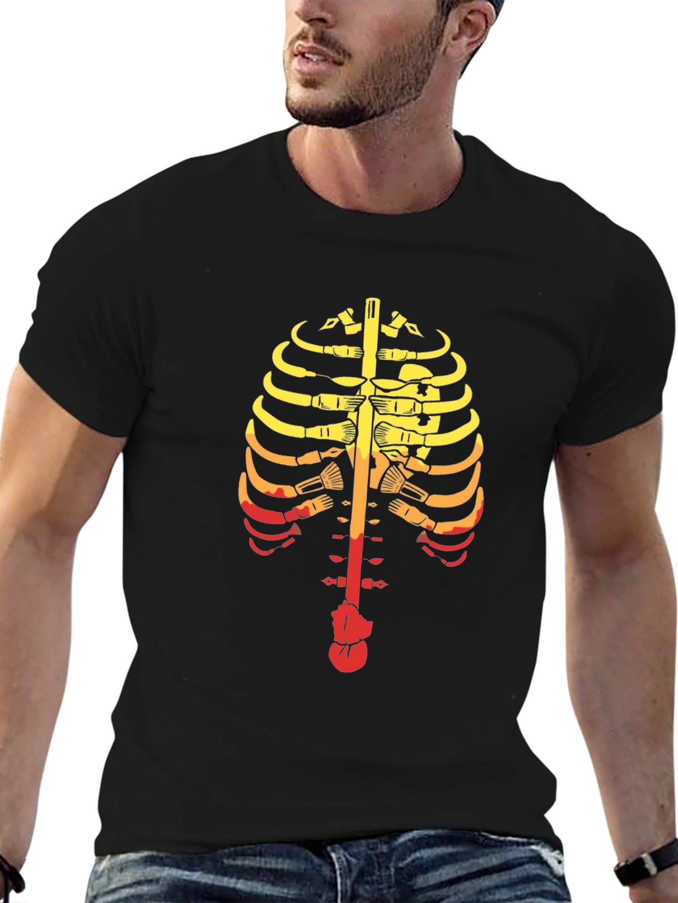 Guitar Ribcage Graphic Tee - Music Skeleton T-Shirt